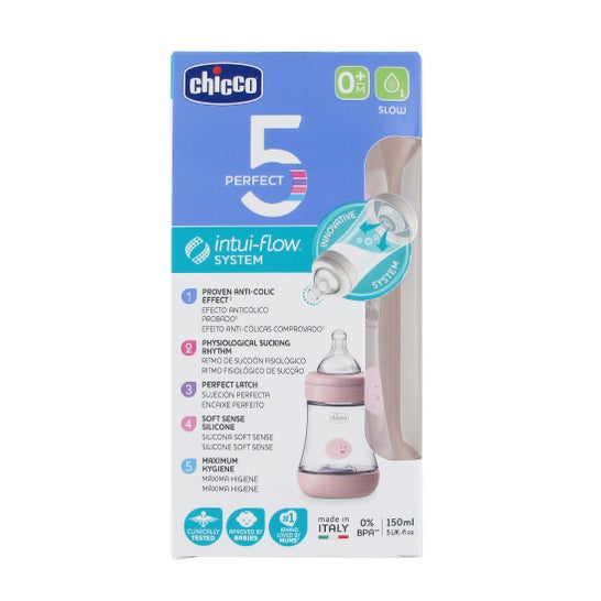 Chicco Plastic T-Bottle Silicone Perfect5 Rose 0M+ Slow Flow 150ml