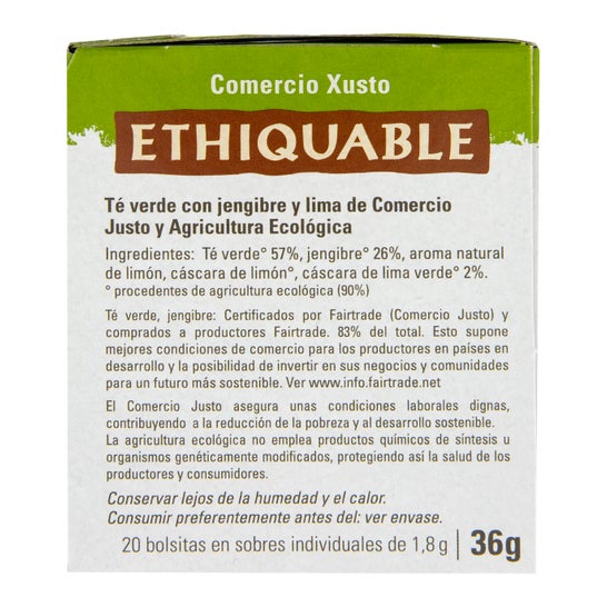 Ethiquable Té Verde Jengibre y Lima Eco 20uds