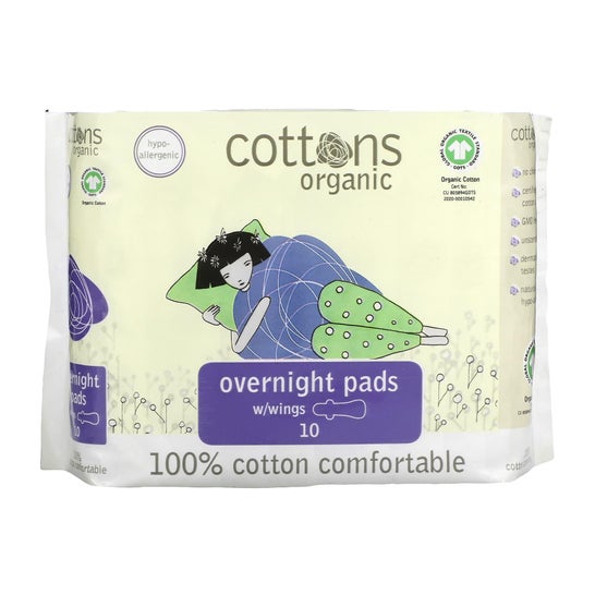Cottons serviettes hygiéniques nuit avec ailettes 10 unités