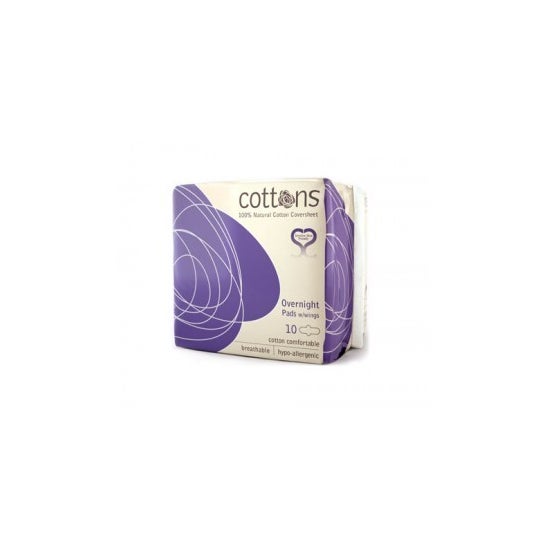 Cottons serviettes hygiéniques nuit avec ailettes 10 unités