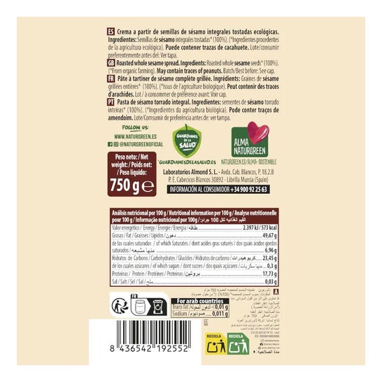 Naturgreen Sésame grillé biologique Tahon 800 g Naturgreen Sésame grillé biologique Tahon 800 g
