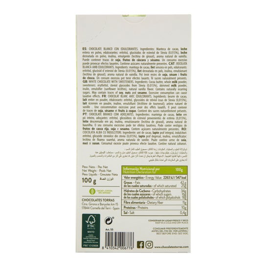 Torras Stevia Chocolat Blanc 100g