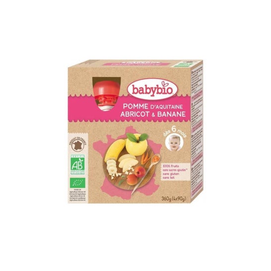 Babybio Mes fruits Gourde Pomme Abricot Banane Bio 6 mois 4x90g