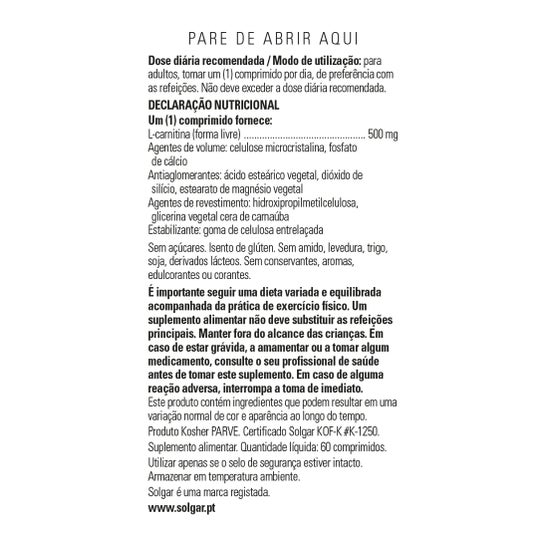 Solgar L-carnitine 500 Mg 60 Comprimés