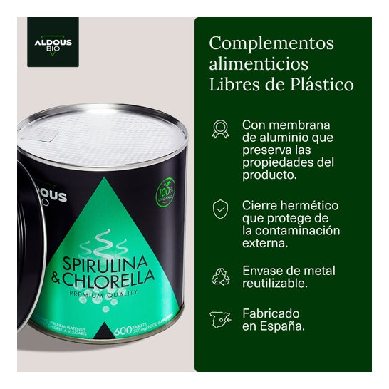 Aldous Bio Spiruline Et Chlorella Premium 600 Comprimés