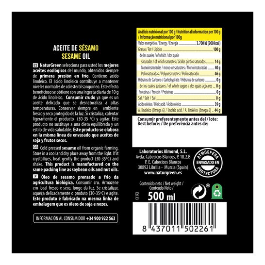 Naturgreen huile de graines de citrouille biologique 500 Ml