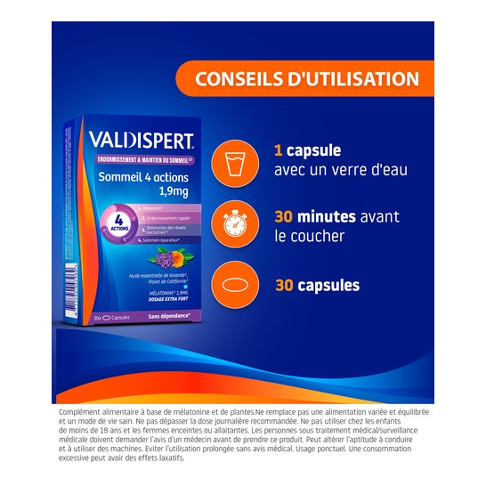Valdispert Sommeil 4 Actions 1,9mg 30 Capsules