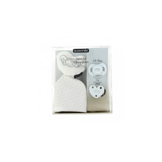 Suavinex™ Ensemble sucette blanche blanche 0-6m latex blanc + Love Clip + nounours Doudou Broche Doudou