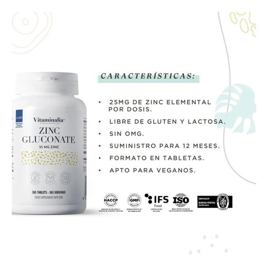 Vitaminalia Gluconato de Zinc 25mg Zinc 365comp
