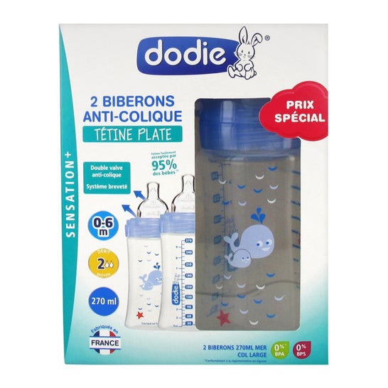 Dodie Biberons Anti-Colique 0-6m Bleu 2x270ml