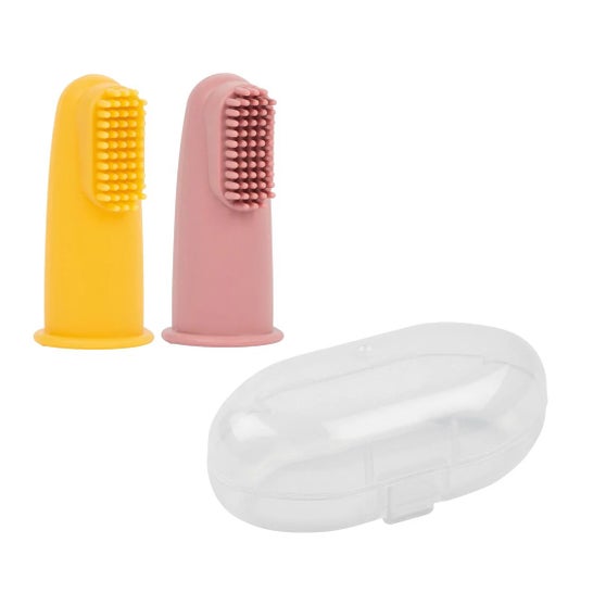 Nattou Pack Brosse Dents Silicone Rose/Jaune + Étui