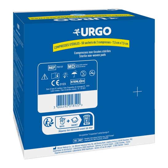 Urgo Compresses Non Tissées Stériles 7,5cm x 7,5cm 2x50 Unités