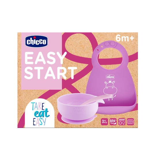 Chicco Easy Start Set Vaisselle Silicone Rose 6M+