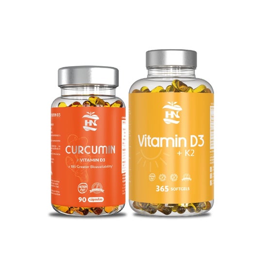 HN Pack Vitamine D3 365 caps + Curcuma 90 caps