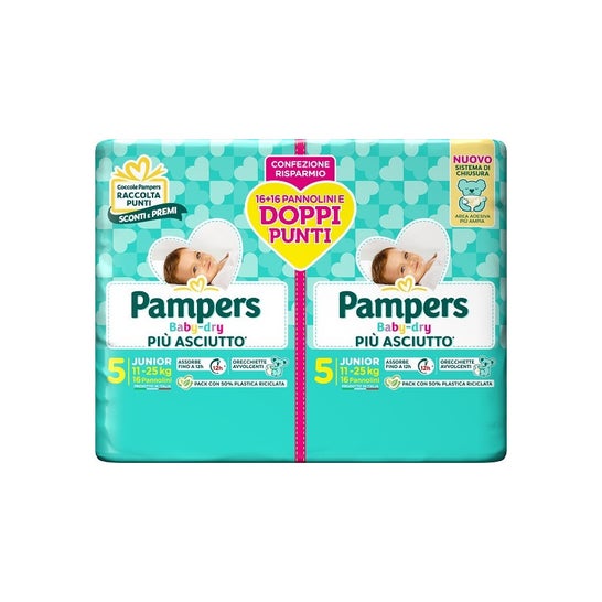 Pampers Pack Duo Baby-Dry Couches T5 Junior 11-25kg 32uts