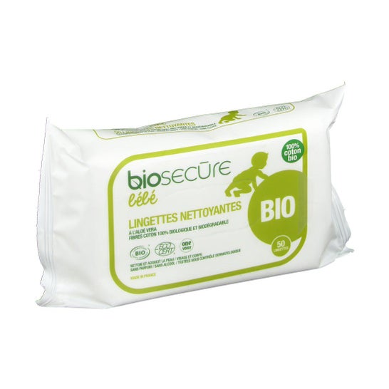 Bio Secure Lingettes Nettoyantes Coton 100% Bio Et Biodégradable 50 Lingettes