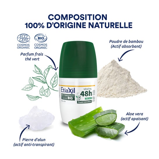 Etiaxil Bio Déodorant Anti-Transpirant Végétal 48h Thé Vert Roll-On 50ml