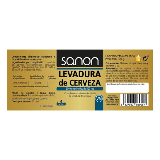 Sanon Levadura De Cerveza 400mg 200 Comprimés