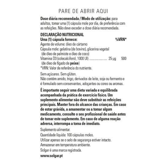Solgar Vitamina D3 1000UI 100 Comprimés