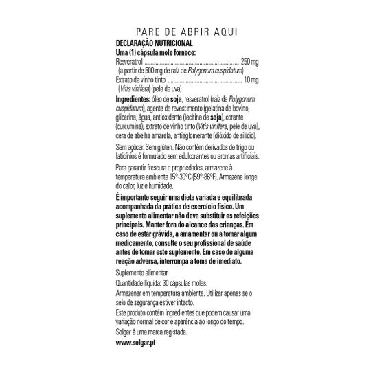 Solgar Resvératrol 250 Mg 30 Capsules