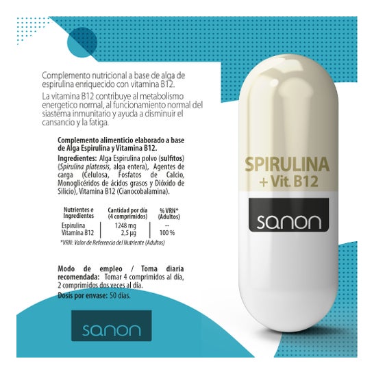 Sanon Spiruline + Vitamine B12 400mg 200comp