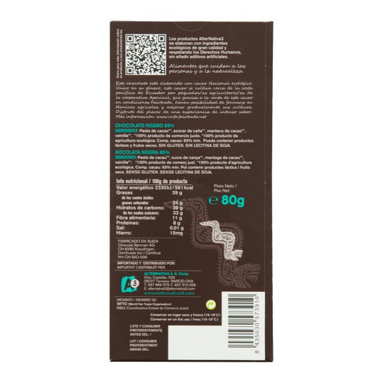 Alternativa3 Choco 65% Cacao Equateur Bio 80g
