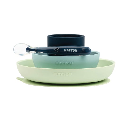Nattou Set Vaisselle Silicone Vert Bleu 4uts