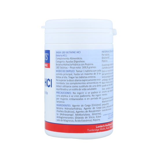 Lamberts Betaina Hci Con Pepsina 180 comprimés