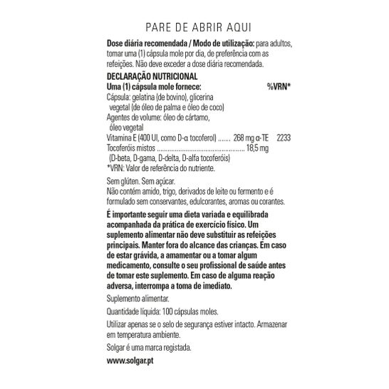 Solgar Vitamine e 400IU 268mg 100caps