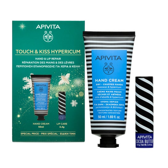 Apivita Coffret Crème Mains Hypericum + Baume à Lèvres Beurre de Cacao
