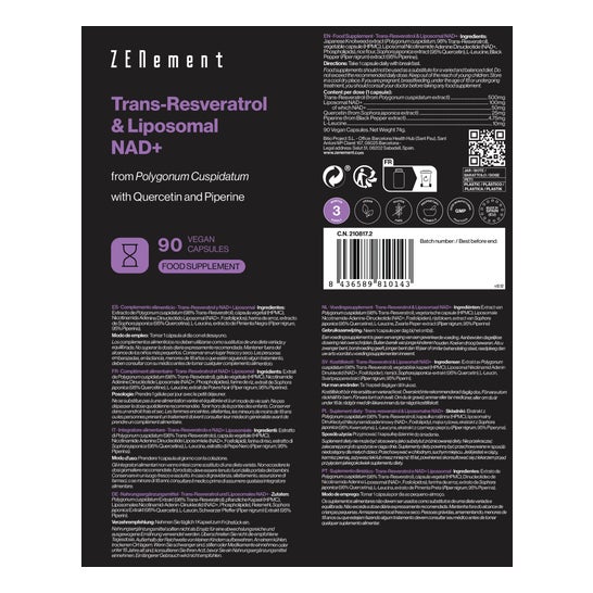 Zenement Trans-Resveratrol & Liposomal NAD+ 90 Gélules