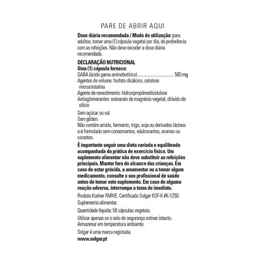 Solgar Gaba 500 mg 50 gélules