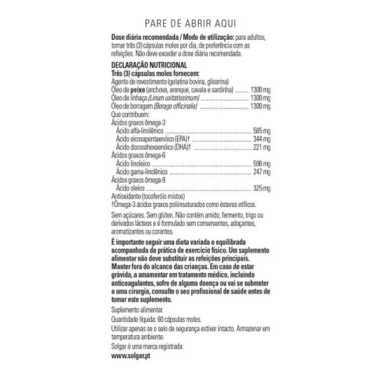 Solgar Omega 3-6-9 Poisson, Lin, Bourrache 60 Gélules