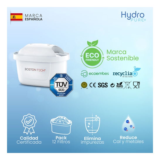Boston Tech Filtres à Eau HydroPure compatibles avec Brita Maxtra 12 unités