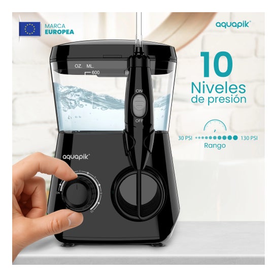 Aquapik100® Fil dentaire à eau Irrigateur dentaire 600 ml 10 niveaux Noir 1 ud