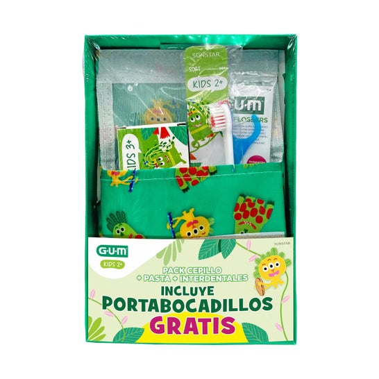 GUM Pack Trousse Kids Dentifrice+Brosse à dents+Easy Flossers+Boîte à dentier 1 ud