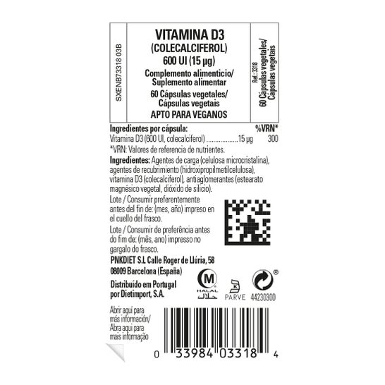 Solgar Vitamine D3 600 UI 15mg 60 Capsules de légumes