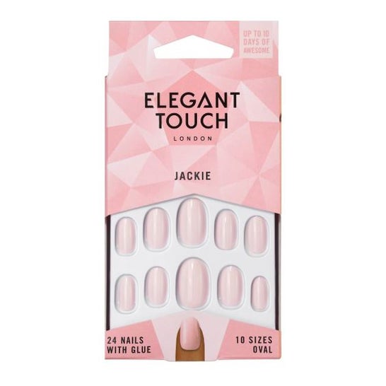 Elegant Touch Polished Colour Nails With Glue Oval Jackie 24uts