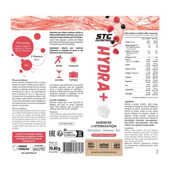 STC Nutrition Hydra+ Fruits Rouges 20 Comprimés STC Nutrition Hydra+ Fruits Rouges 20 Comprimés