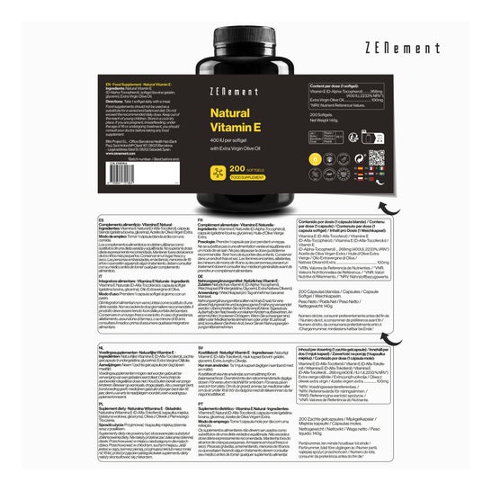 Zenement Vitamine E Naturel 400 Ui D-Alpha-Tocophérol 200caps