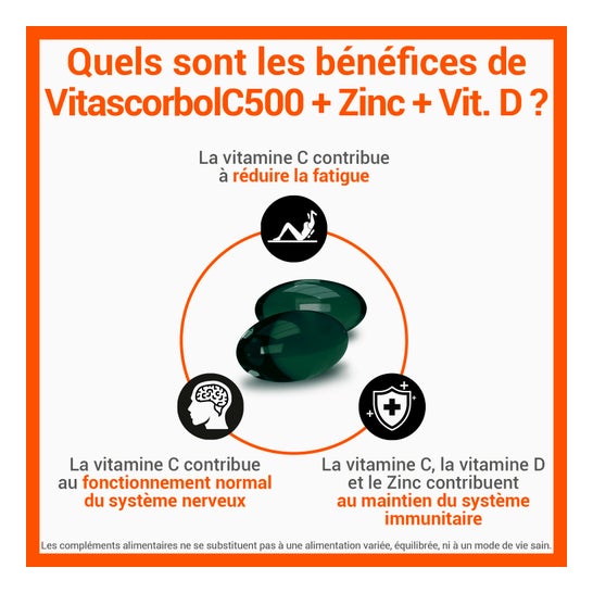 Vitascorbol Vitamine C 500 + Zinc + Vitamine D 30 Capsules