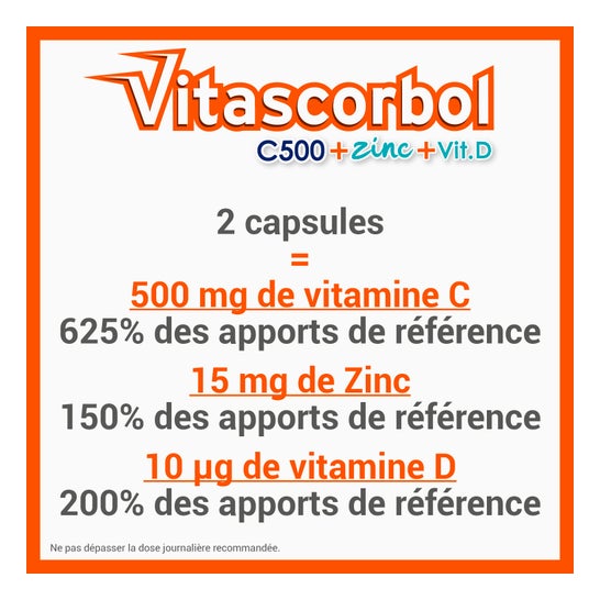 Vitascorbol Vitamine C 500 + Zinc + Vitamine D 30 Capsules
