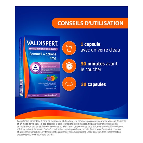 Valdispert Mélatonine 1mg 4 Actions  30 Capsules