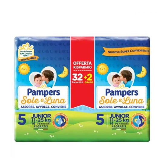 Pampers Sole & Luna Couches Taille 5 Junior 36+2uts