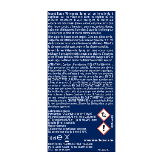 Insect Écran Vêtements Spray Insecticide Moustiques 100ml