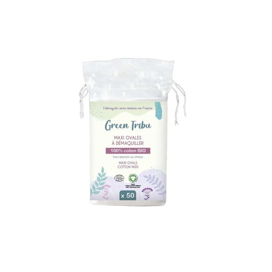 Green Tribu Maxi Ovales Desmaquillantes Algodón Bio 50 uds