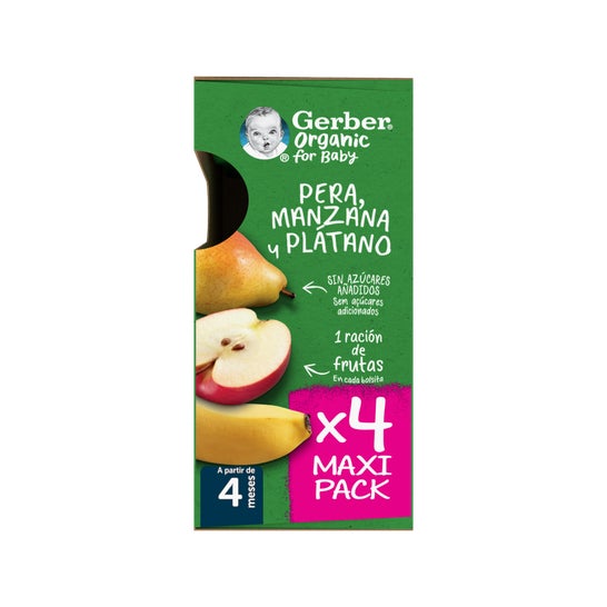 Gerber Organic Pera Manzana Plátano 4x90g