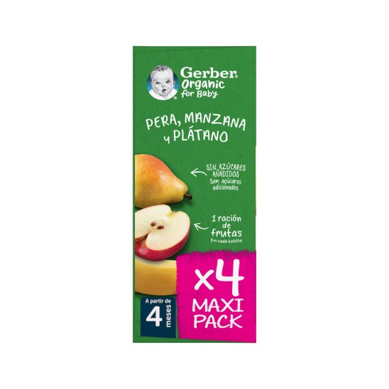 Gerber Organic Pera Manzana Plátano 4x90g