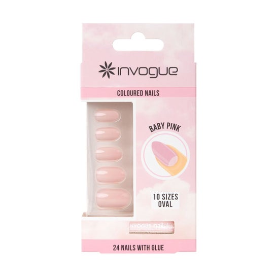 Invogue Coloured Nails Oval Baby Pink 24uts