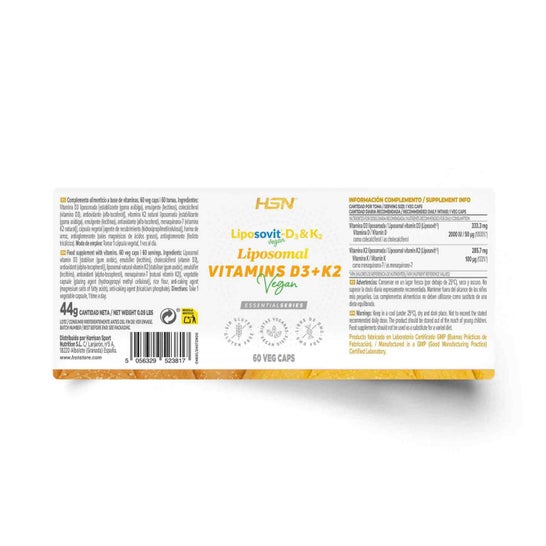 HSN Vitaminas D3 2000UI + K2 100mcg Vitamina K Liposomadas Liposovit® 60vcaps